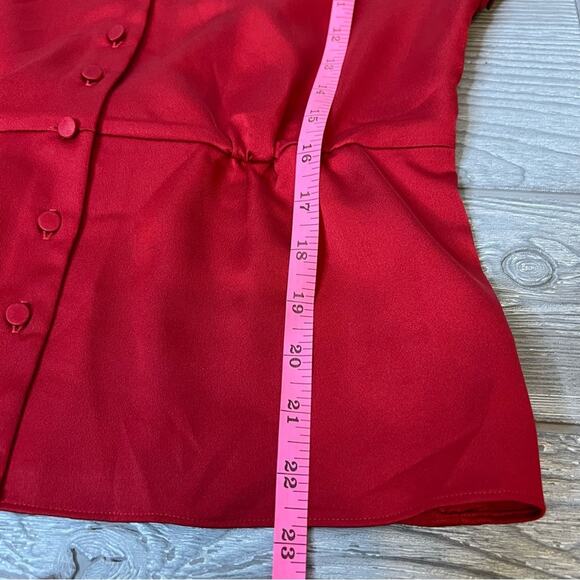 J. Crew Red Satin Peplum Crepe Top button front - Picture 9 of 10